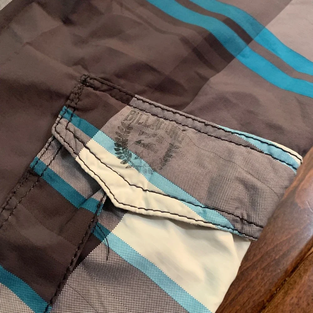 Billabong Mens Plaid Board Shorts Blue Grey Cargo Swim Trunks‎ Size 34 M115KMEA